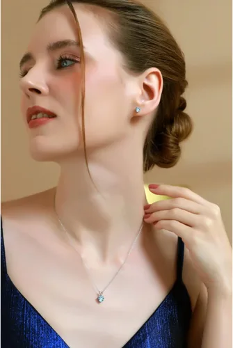 Vista 2 de Conjuntos de joyas para mujer, conjuntos de collar y aretes para mujer, joyas de piedra natal, piedra preciosa genuina o sintética, solitario
