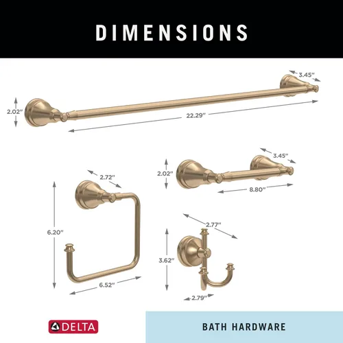 Vista 6 de Delta Mylan MYN64-CZ - Juego de 4 toallas de baño de bronce champán de 18 pulgadas, soporte para papel higiénico, soporte para toallas de mano