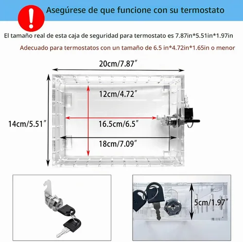 Vista 3 de Caja de bloqueo universal para termostato con llave, protector de termostato grande transparente para termostato en pared, cubierta de termostato se
