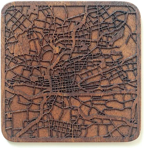 Vista 95 de Posavasos Amsterdam Map by O3 Design Studio, 1 pieza, posavasos de madera Sapele con mapa de la ciudad, hecho a mano, varias ciudades opcionales
