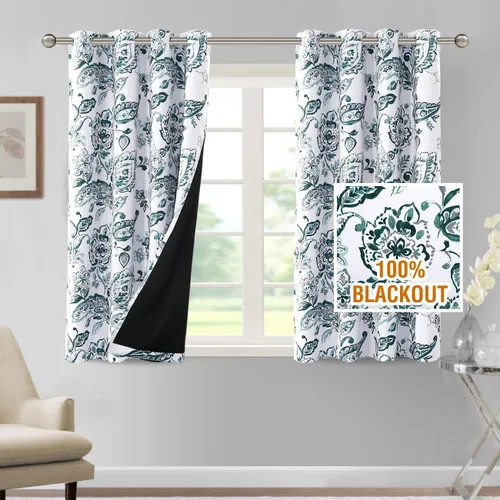 Vista 56 de H.VERSAILTEX - Cortinas 100% blackout con estampado floral de cattleyas, 45 pulgadas de largo, juego de 2 paneles térmicos con forro negro, a prueba
