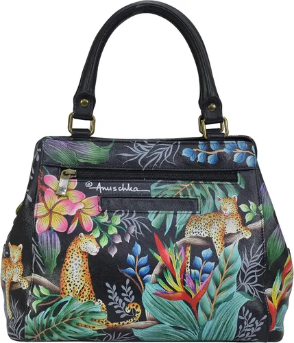 Vista 2 de Anuschka 690 Multi-Compartment Satchel, Womens Hand-Painted Genuine Leather Bag, Upcycled Leather