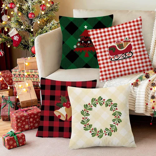 Vista 4 de YIYEA Juego de 4 fundas de almohada de terciopelo de Navidad de 16 x 16 pulgadas, fundas de almohada de terciopelo para decoraciones navideñas
