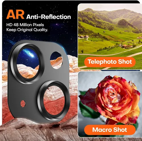 Vista 4 de Protector de lente de cámara para iPhone 15/iPhone 15 Plus/iPhone 14/iPhone 14 Plus, pantalla de cubierta de cámara de vidrio templado de aleación