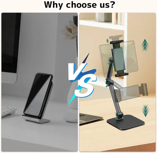 Vista 3 de Soporte para tablet para iPad, soporte de teléfono con base resistente para escritorio, soporte plegable ajustable multiángulo compatible