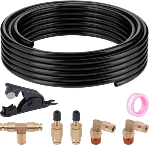Vista 10 de Kit de línea de aire DOT de 1/4 pulgadas para kit de suspensión de bolsa de resorte de aire con accesorios, línea de aire PA DOT de 25 pies