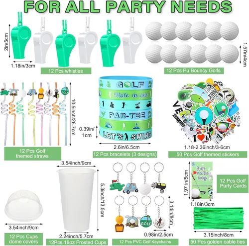 Vista 2 de Weysat 184 Piezas de Recuerdos de Fiesta de Golf, Suministros de Fiesta con Pajita de Copa, Bola Antiestrés, Llavero, Adhesivo, Pulsera, Silbato