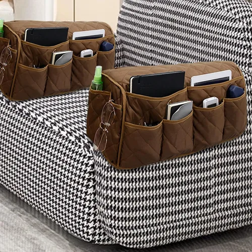 Vista 10 de MEHIDFY Organizador de sillón, organizador de reposabrazos de sofá impermeable, organizador de sillón reclinable antideslizante, soporte para mando