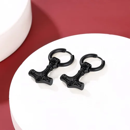 Vista 8 de FaithHeart Viking Thors - Aretes de cabeza de martillohachalanza para mujeres y hombres acero inoxidable chapados en oro de 18 quilates joyería