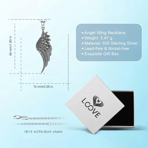 Vista 7 de LOOVE Collar de alas de ángel de plata de ley 925 con colgante de ángel de la guarda con dije de ángel, joyería de regalo para mujeres, niñas