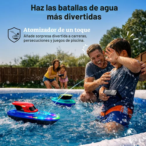 Vista 5 de SYMA Paquete de 2 barcos RC para niños, barcos de control remoto para piscina, luz LED de 7 modos y rociador de agua, hasta 40 minutos en total
