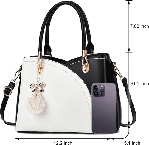 Vista 3 de I IHAYNER Bolsos de mano de cuero para mujer con asa superior, bolso de hombro grande con pompón