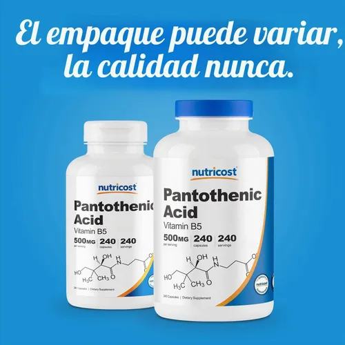 Vista 3 de Nutricost Ácido pantoténico (vitamina B5) 500 mg, 240 cápsulas (2 botellas)
