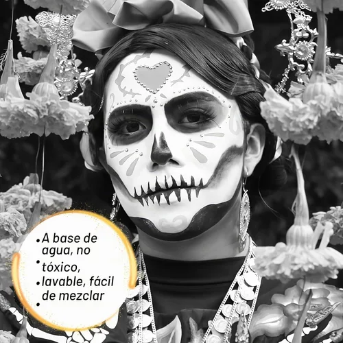 Vista 4 de YBUETE Pintura facial corporal a base de agua blanca para calavera Cosplay Blanco