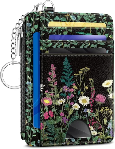 Vista 44 de Kelvoris Tarjetero pequeño para mujer, cartera delgada con bloqueo RFID, llavero con bolsillo para monedas con cremallera, bolsillo frontal