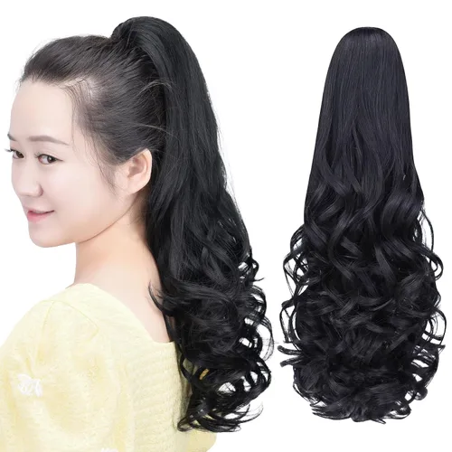 Vista 20 de Cola de caballo con clip, color castaño rojizo, ondulado de 10 pulgadas, extensión de cola de caballo de 3.3 onzas, extensiones de cabello sintético