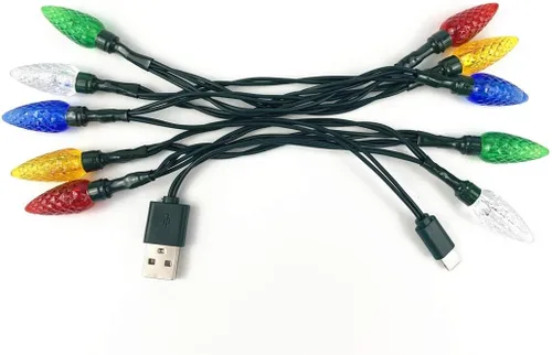 Vista 7 de KBG Paquete de 2 cables de carga de luces LED de Navidad, cable de carga USB multicolor 10 LED de 50 pulgadas, compatible con teléfonos 5, 5s, 6 2