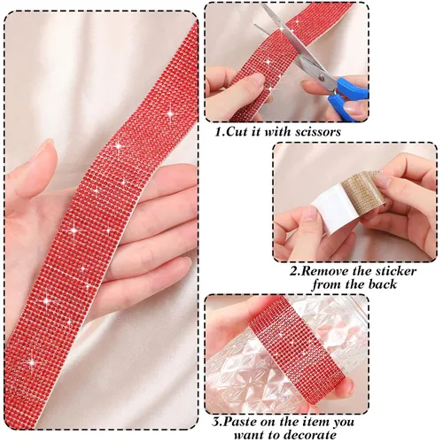 Vista 4 de 5 rollos de cinta autoadhesiva con diamantes de imitación de cristal para manualidades con diamantes de imitación de 0.079 pulgadas (0.079 in), 4.5