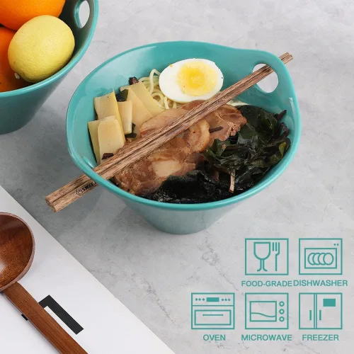 Vista 2 de Sweejar Tazones de porcelana para ramen, cuenco japonés para fideos ramen con palillos y cucharas, cuenco profundo de 25 onzas para sopa, ensalada