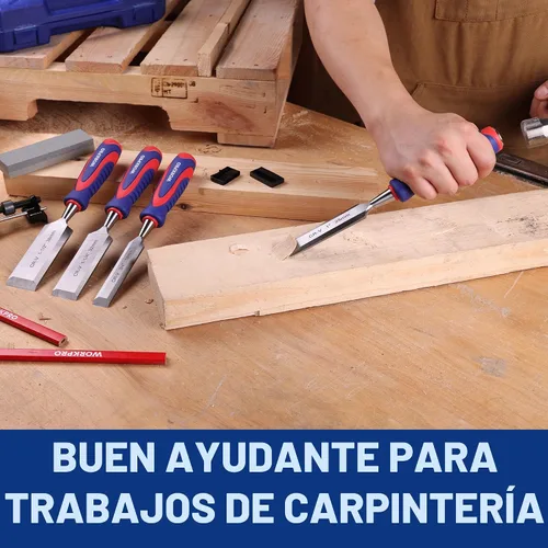 Vista 8 de WORKPRO Juego de cinceles de madera de 10 piezas para carpintería, cinceles de borde biselado Cr-V (1/4", 1/2", 3/4", 1", 1-1/4", 1-1/2") con piedra