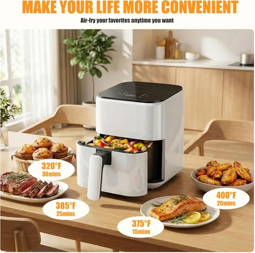 Vista 5 de Sweetcrispy Freidora de aire, freidora digital compacta de 3 cuartos de galón con apagado automático, comidas rápidas y fáciles en minutos con cesta