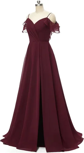 Vista 2 de Rmaytiked Vestido de dama de honor de gasa con tirantes delgados, largo con abertura, vestido formal de noche, vestidos de fiesta de boda para mujer