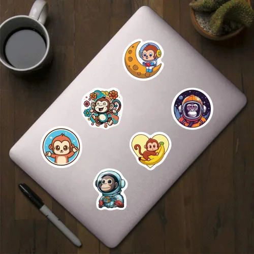 Vista 3 de Calcomanías de animales de mono (500 piezas), 10 rollos de calcomanías de dibujos animados gráficos sellos autoadhesivos para decoraciones