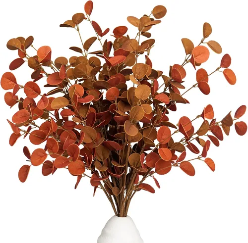 Vista 8 de HomeKaren Tallos de otoño, 6 piezas de hojas de otoño artificiales de eucalipto de 27.5 pulgadas, palillos florales de otoño, decoración de ramas
