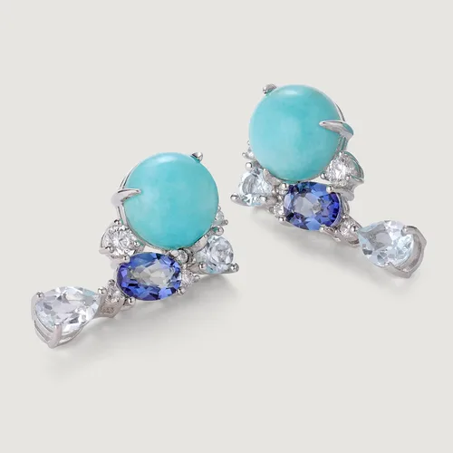 Vista 4 de Gems Beauty - Pendientes colgantes de plata de ley hechos a mano con topacio azul natural de Tiendayte