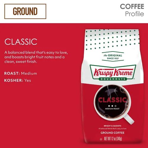 Vista 3 de Krispy Kreme Donuts, clásico, café molido, tostado medio, bolsa de 12 onzas