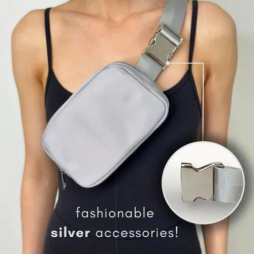 Vista 2 de Riñonera boutique Riñonera cruzada para mujer Linda cangurera mini en todas partes Pequeña bolsa de viaje de moda Accesorios plateados Correa