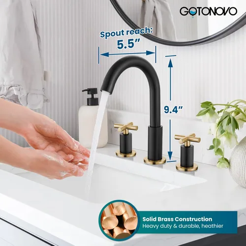 Vista 9 de gotonovo Grifo de baño de 3 agujeros de 8 pulgadas, grifo de tocador para fregadero de baño, 2 manijas cruzadas, lavabo de montaje en cubierta