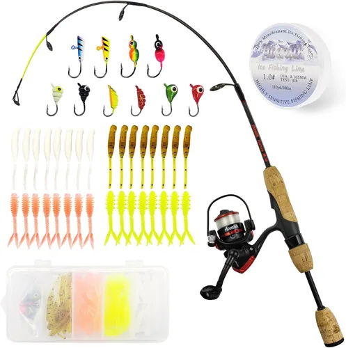 Vista 6 de Aventik Combo de Caña y Carrete de Pesca en Hielo Ultraligero 26/28/30/32 pulgadas Medio Ligero Acción Rápida Combos de Pesca en Hielo Multiespecie