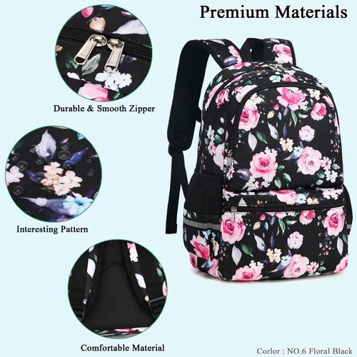 Vista 4 de Octsky - Juego de mochila escolar para niños y niñas con lonchera, Classic Lago Floral