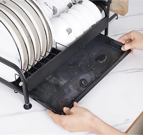 Vista 6 de Escurridor de platos que ahorra espacio de 2 niveles para encimera de cocina, bandeja escurridor de platos de acero inoxidable con soporte