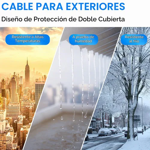 Vista 2 de Cable Ethernet Cat6 para exteriores de 25 pies, cable de Internet de servicio pesado con doble forro, impermeable, enterramiento directo