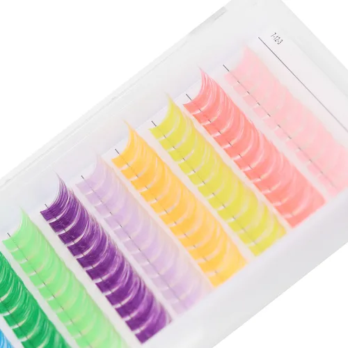 Vista 7 de Pestañas postizas de tallo ancho con varias pestañas falsas de colores D Curl de 10 a 20 mm para elegir, pestañas postizas profesionales