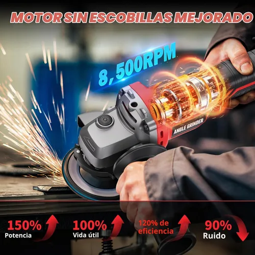 Vista 2 de Amoladora angular de 4-1/2 pulgadas inalámbrica compatible con batería Milwaukee de 18 V/M18, amoladora eléctrica de 6 velocidades variables