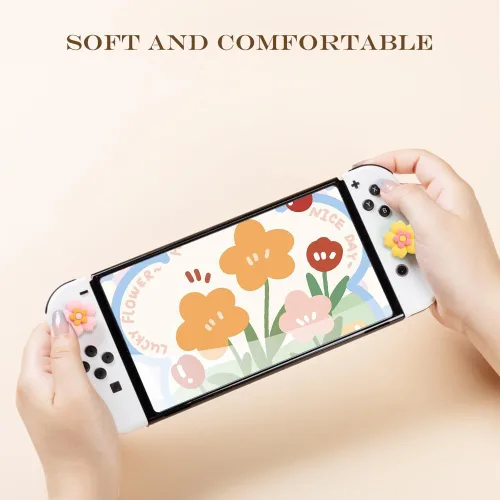 Vista 5 de PERFECTSIGHT Switch Thumb Grips Cute Flower Joystick Caps for Nintendo SwitchSwitch LiteSwitch OLED, 4 PCS Thumbstick Cover Analog Stick Button