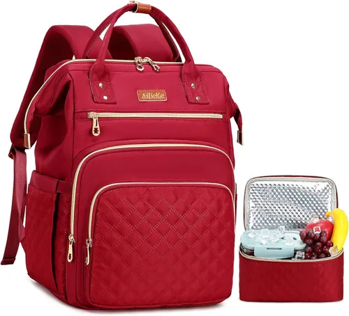 Vista 9 de AIJIEKE Mochila de almuerzo para mujer, mochila para portátil de 15.6 Beige