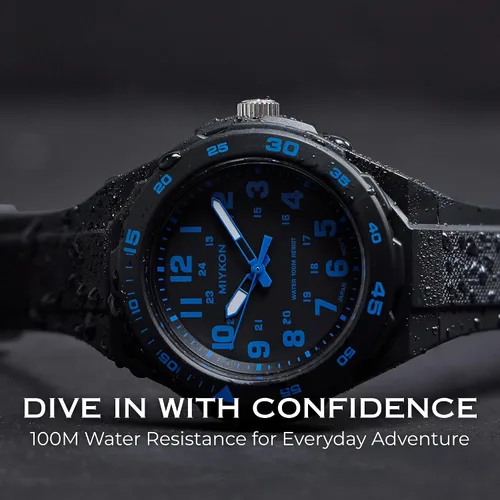 Vista 6 de Miykon Black Analog Sports Dive Watches for Men – 100M Waterproof Watch with Rotating Bezel, Tactical Swiss Army Field Watch with Military Time