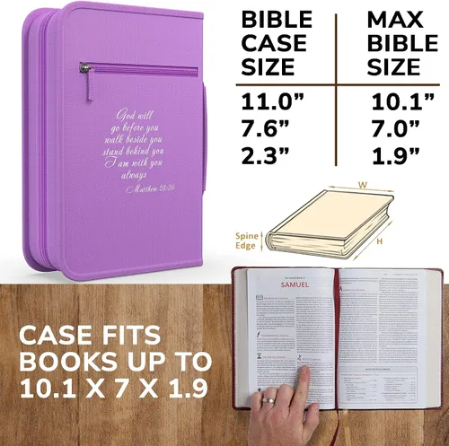 Vista 34 de DEHITE Funda para la Biblia para mujer, bolsas de transporte de la Biblia, tamaños medianos y grandes, ranuras para bolígrafos, tela de primera