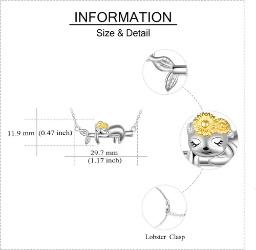 Vista 4 de MONGAS Collar de plata de ley 925 con diseño de girasol perezoso para mujer