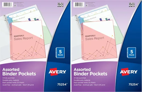 Vista 9 de Avery bolsillos para carpetas, libres de ácido, paquete de 5 (75254)., Variados