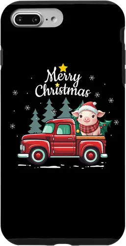 Vista 9 de Funda divertida para iPhone 15 Pig Christmas Truck Plaid