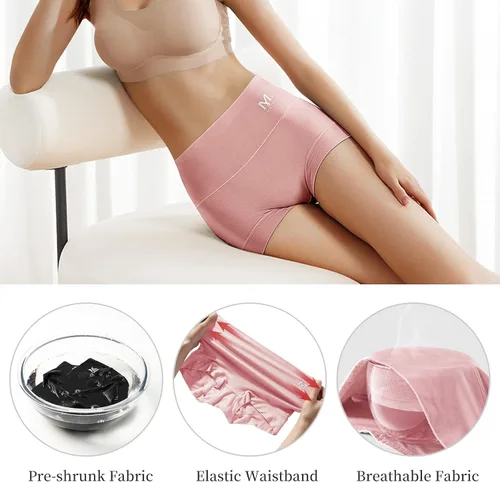 Vista 5 de MEIYATING Pantalones cortos de algodón para mujer, de cintura alta, paquete de 4 unidades, talla grande