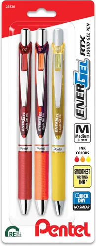 Vista 7 de Pentel EnerGel RTX - Bolígrafo retráctil de gel líquido, Cambio de Tono, 0.7mm, Tinta Sépia, Marrón y Borgoña, Paquete de 3 Bolígrafos (BL77CHABP3M)