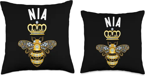 Vista 3 de Nia Name Shirts & Gifts Name Birthday Gifts Queen Crown Bee Nia - Almohada de 16 x 16 pulgadas, multicolor
