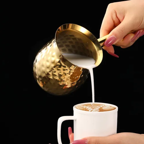 Vista 2 de 7 Oz Acero Inoxidable Café Turco Cezve, Oro Ibrik con Mango, 200 Ml