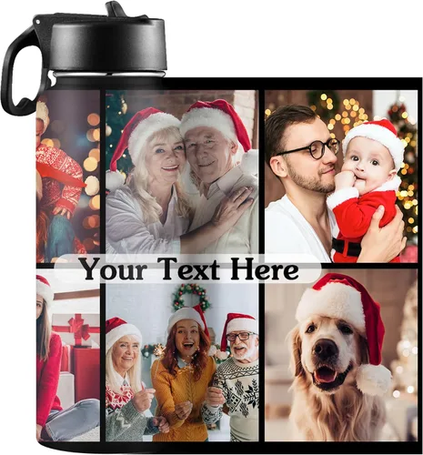 Vista 8 de Botellas de agua personalizadas para niñas, de acero inoxidable con aislamiento de doble pared con pajita, botella de agua de color degradado